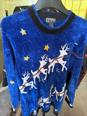 Berek Blue Reindeer Crewneck Sweater